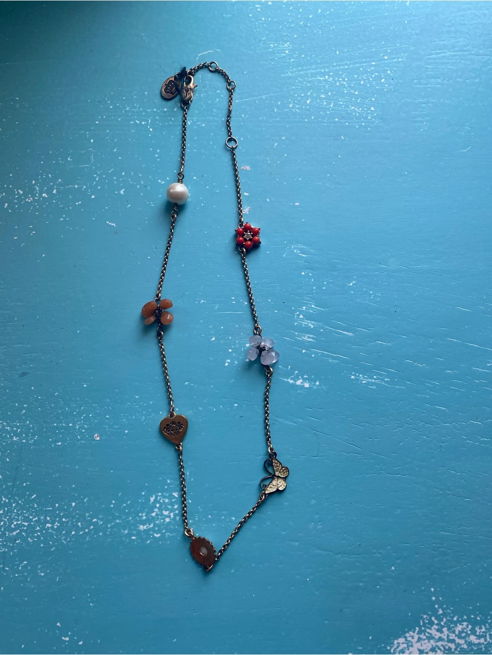Juicy Couture Multi-Color Floral Charm Necklace with Pearl Accent